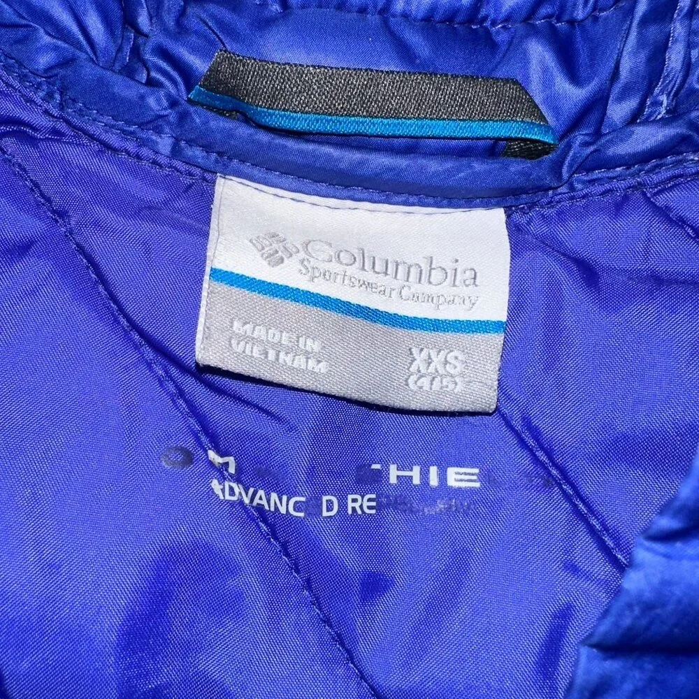 Columbia Omni Shield Lightweight Quilted Jacket Girls XXS 4 5 Purple Hooded - Picture 8 of 9